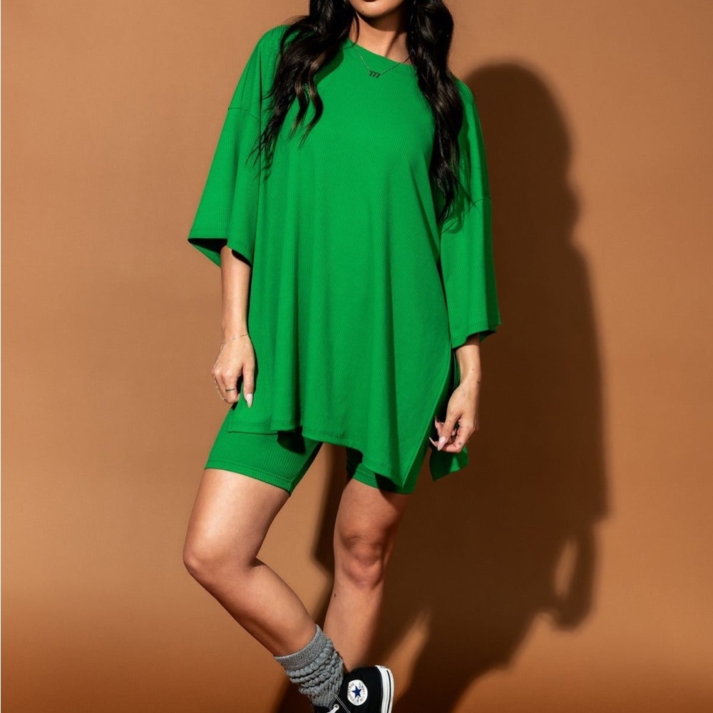 Dressed in LALA Green Oversized Tee and Shorts Set